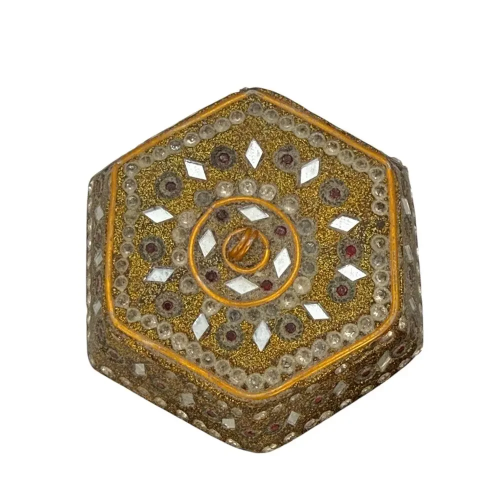 Vintage Embellished Hexagonal Jeweled Trinket Box